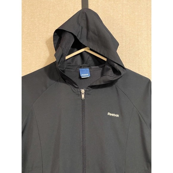 Reebok Jacket Men's Medium Black Hooded Zipper Pockets - Picture 2 of 11